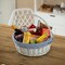 Traditional White Round Willow Gift Basket with Gingham Liner and Sturdy Foldable Handles, Food Snacks Storage Basket